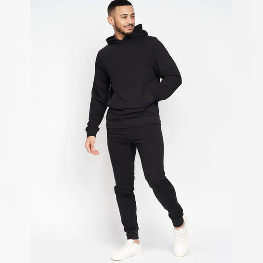 Basic Black Winter Casual Hooded Tracksuit