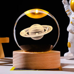 3d Galaxy Solar System Crystal Ball Night Light With Wooden Base