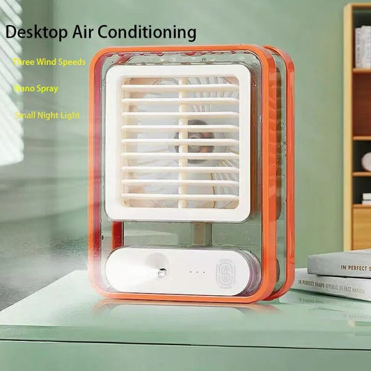 Portable Desktop Air Conditioner USB Mini Air Cooler Fan Water Cooling Fan with 3 Speed Spray Humidifier Purifier for Car Home Rechargeable (random color)