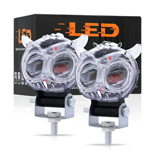 PACK OF 2 Owl Shape Crystal Multi Color Drl Led Fog Light For Bikes. Universal Fitment, Fog Light For Bikes- 8 Working Modes ( PLease Use it ON Battery)- Metal Back Body