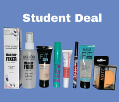 Student Makeup Deal - Makeup Fixer, Foundation (Random Shade), Mascar (Random Color) Liquid Blush, Eyeliner, Primer, Blender (Random Color)