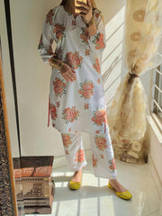 New Gulab 2 Pcs Linen Dress | Rose Print shirt and trouser for girls &amp; Women