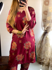 New Gulab 2 Pcs Linen Dress | Rose Print shirt and trouser for girls &amp; Women