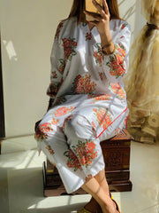 New Gulab 2 Pcs Linen Dress | Rose Print shirt and trouser for girls &amp; Women