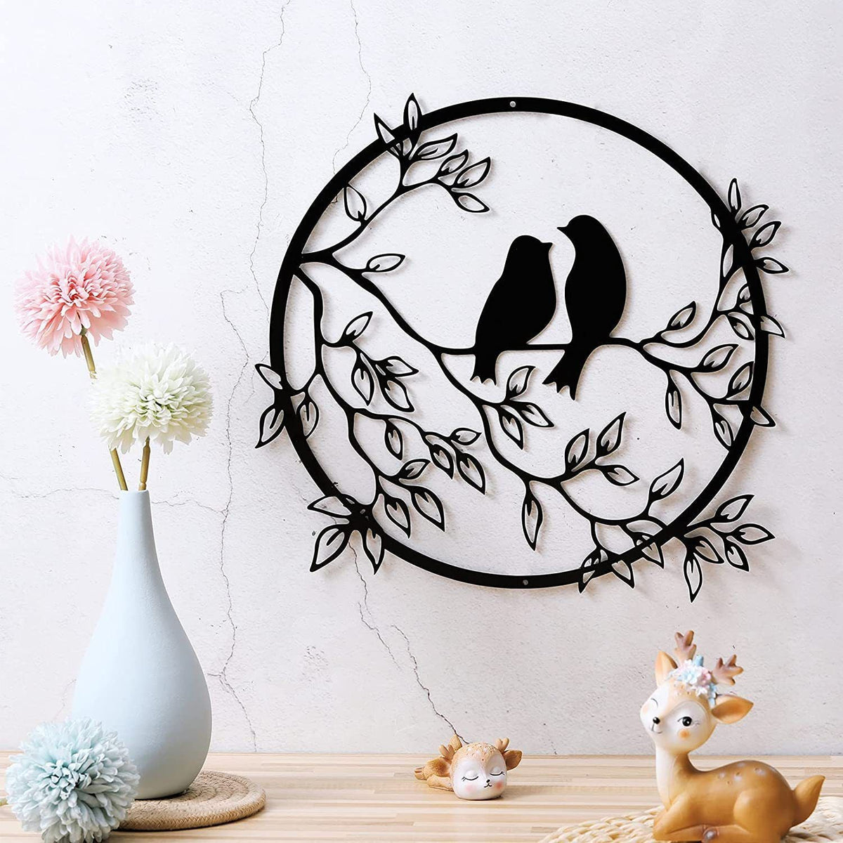 Wall Decoration Birds on Branch Wooden Bird Wall Sculpture Wall Hanging Sign Wall Art D12