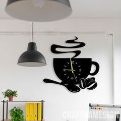 3D Wooden Coffee Cup Wall Clock